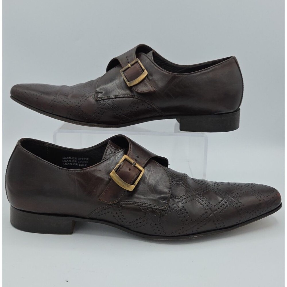 Paul Fredrick Dark Brown Leather Loafers Monk Strap Size 13 US Made In Italy